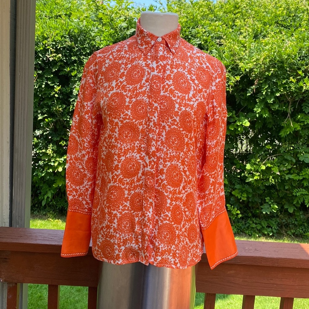 J Crew Excellent Condition, Cream and Orange Blouse, see measurements in photos